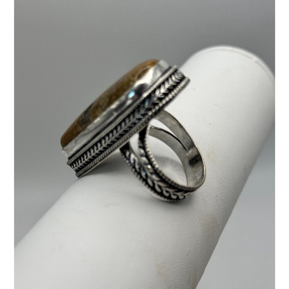 Vintage Copper Jasper .925 Stone Ring Sz 9 - 17.21 Grams Stone 1.5" Long - Picture 4 of 4